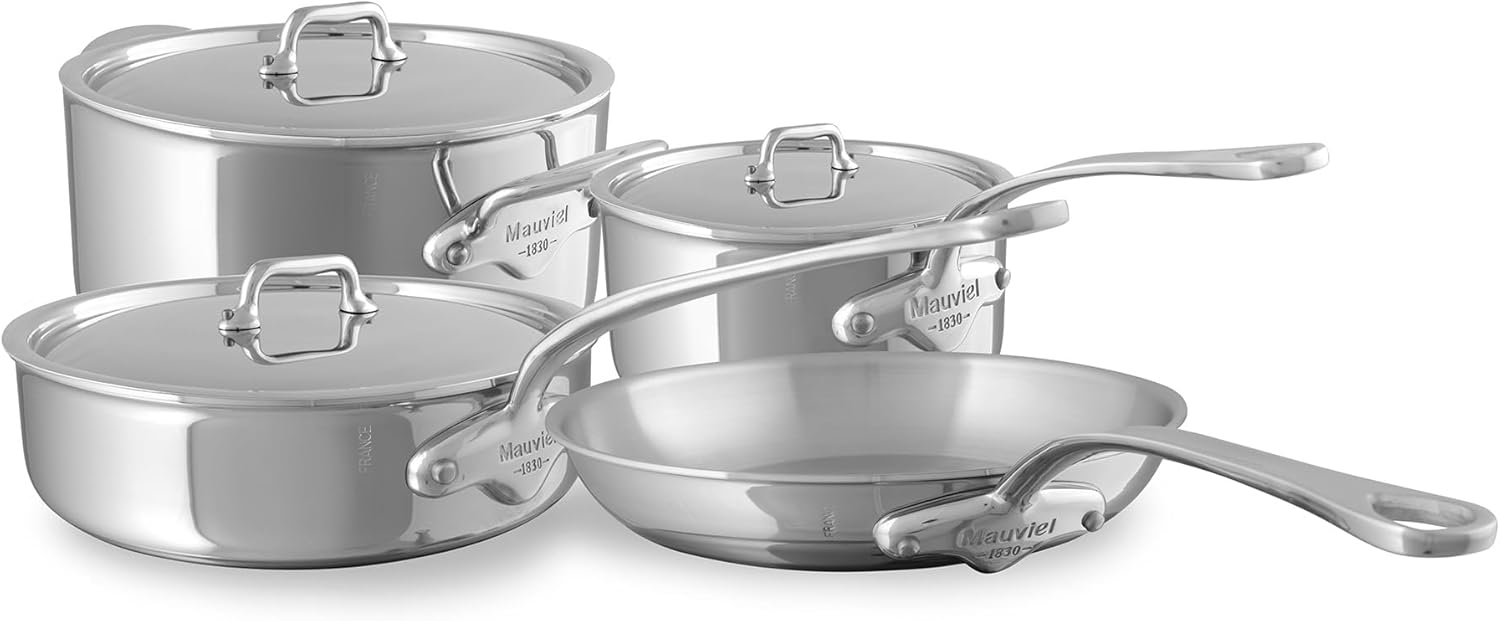 Mauviel M'Urban 4 Tri-Ply Polished Stainless Steel 7-Piece Cookware Set With Cast Stainless Steel Handles, Made In France