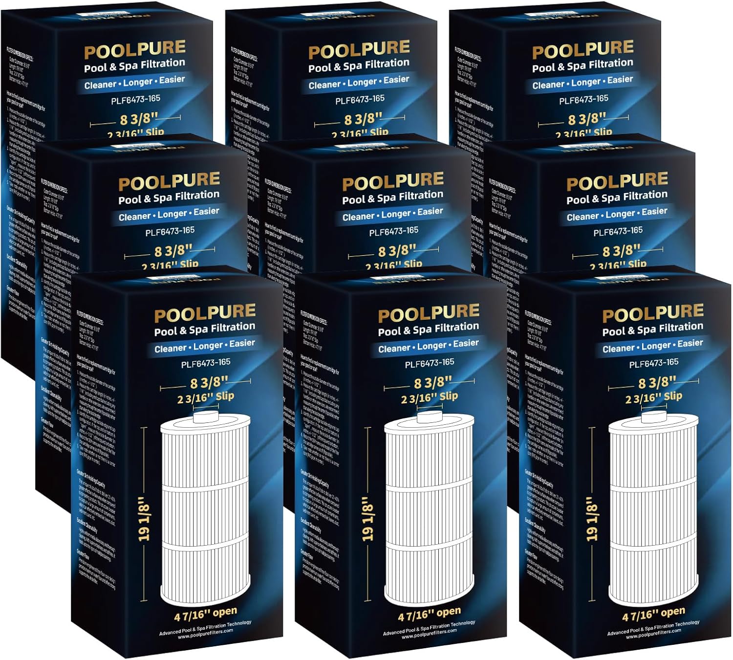 POOLPURE Pack of 9 6473-164 Spa Filter Compatible with 6473-164 (Only Inner Filter), Sundance Spa Filter 880 Series, Sundance Micro Clean Inner, UFC-164, FC-2769, AK-6473164