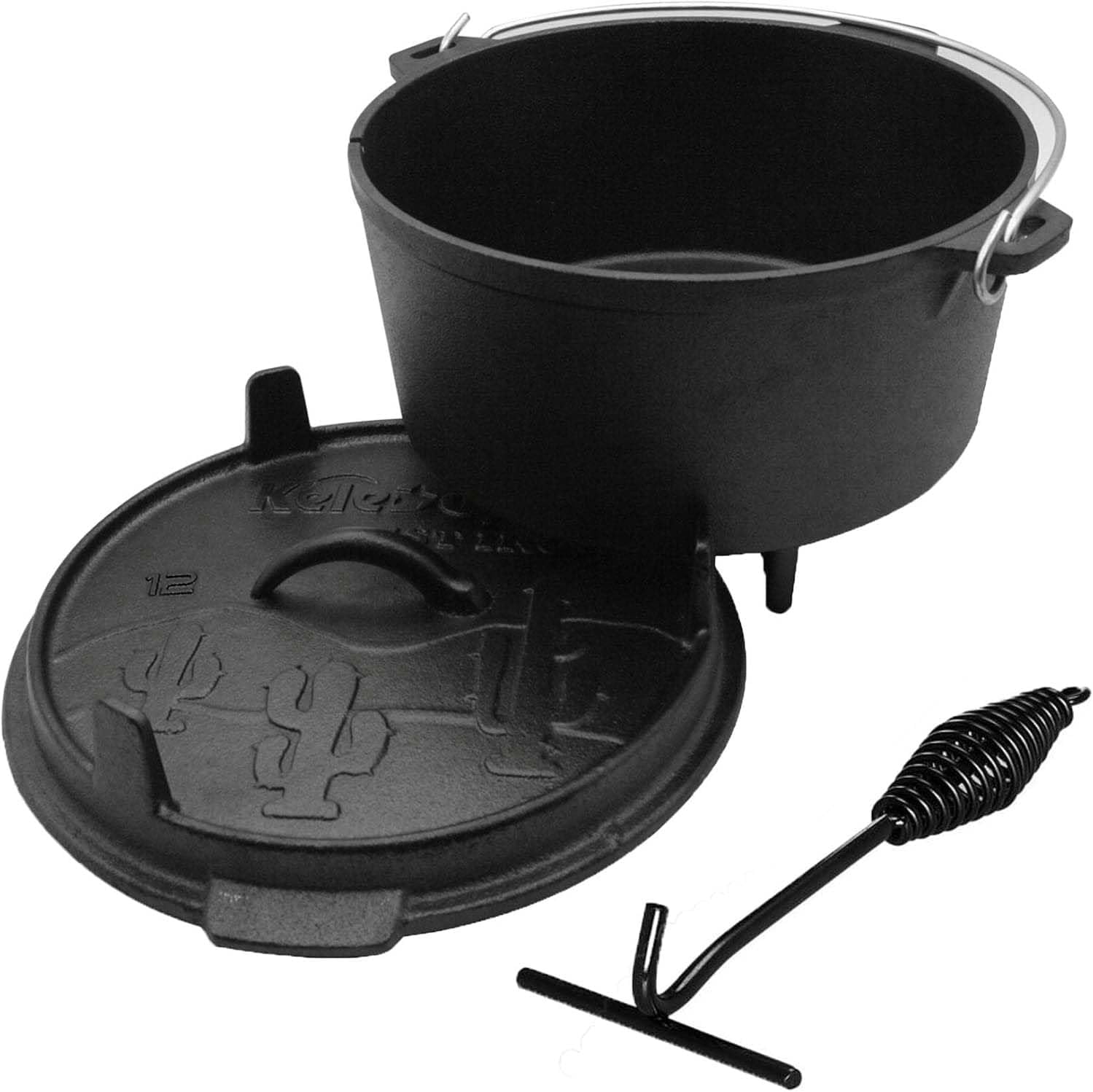 ​Keleday 8 Quart Cast Iron Dutch Oven with Lid - Pre-Seasoned for Sourdough Bread, Stews, Frying & Baking, 2-in-1 Pot for Camping & Indoor Outdoor Use Includes Lid Lifter