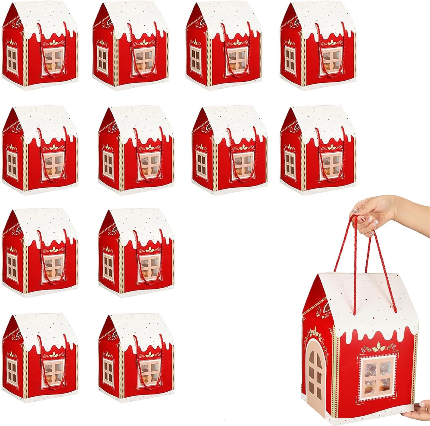 12 Pack Christmas Wonderland Cottage Gift Box, 3D Pop up Christmas House Gift Boxes, Large House Shaped Paper Candy Box, Real Estate Agent Gifts Houses Shaped Paper Bag, Party Favors