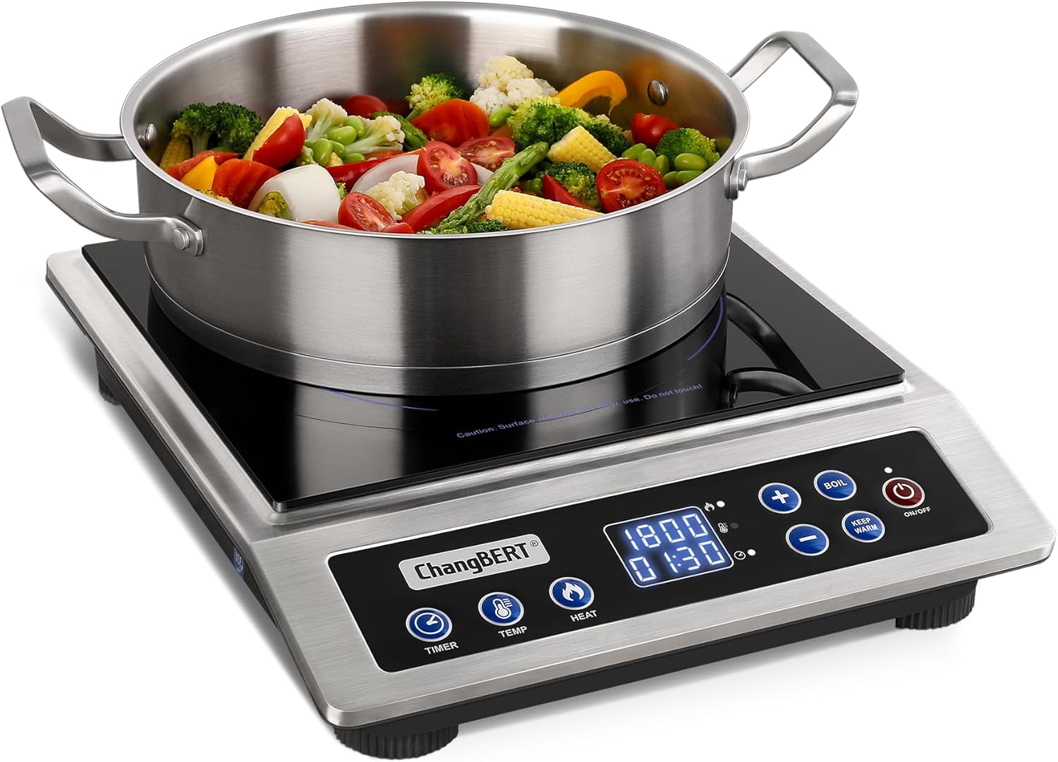 ChangBERT Portable Induction Cooktop, NSF Certified Pro Induction Hot Plate, Powerful 1800W with Large 8