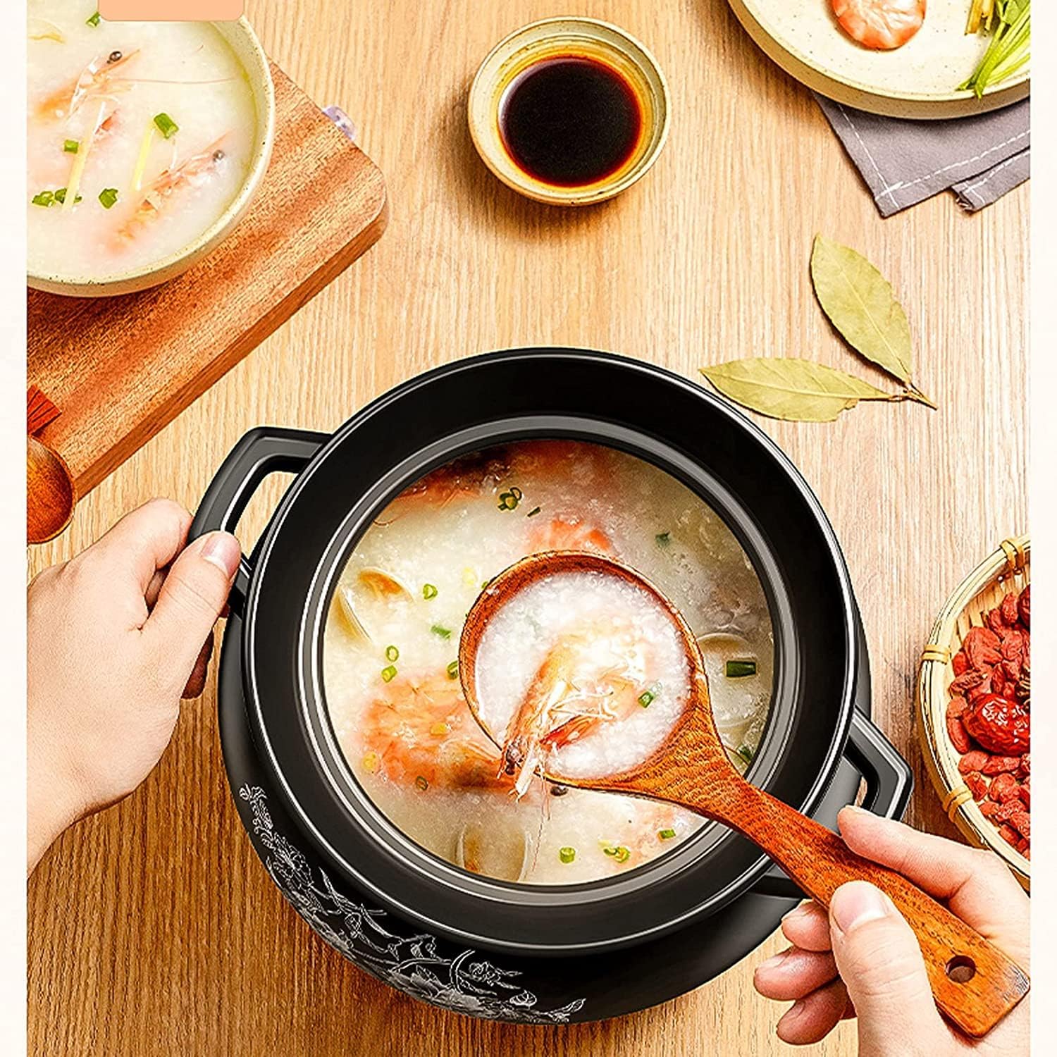 Ceramic Soup Pot Black Saucepan Casserole Soup Pot with Lid(Size:8L)