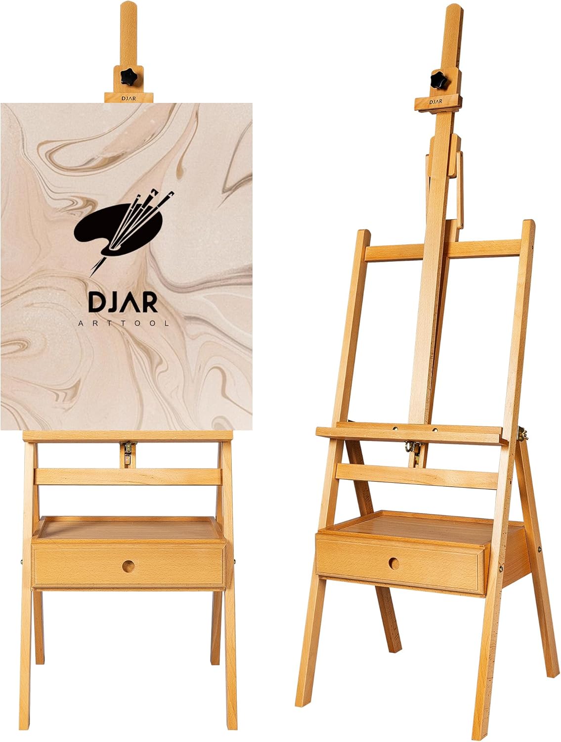 DJAR Large Art H-Frame Easel with Storage Drawer and Shelf, Middle Mast Adjustable to 75