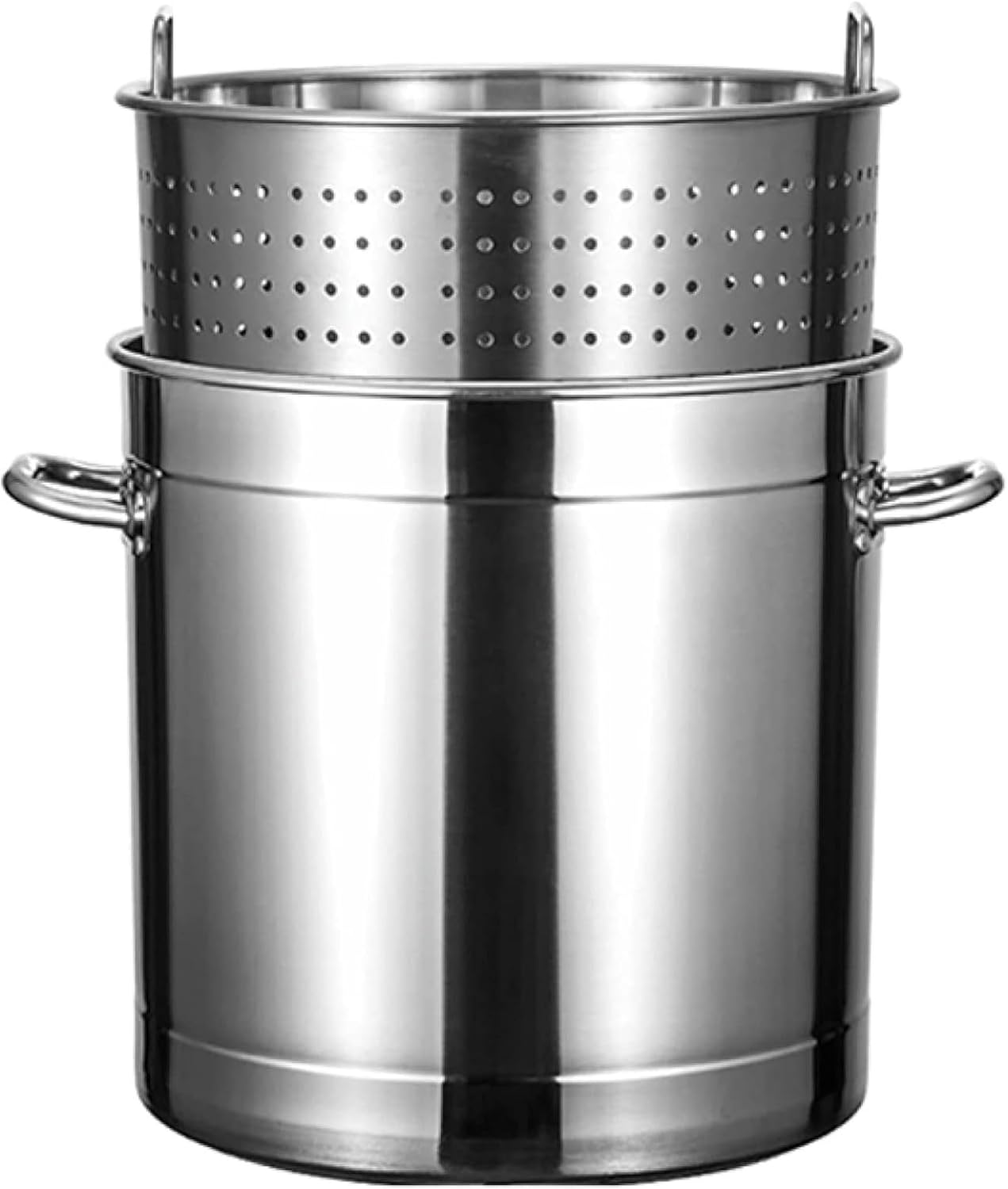 Stainless Steel Stockpot for Crawfish Seafood Turkey Fryer Pot with Strainer Basket and Lid for Steaming Crab Lobster Outdoor Cooking/Siliver / 70L(Siliver 50L)