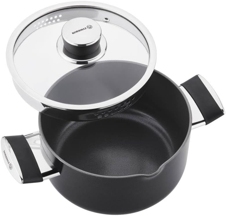 Korkmaz Lena Ceramic Low Dutch Oven with Glass Lid, High-Performance Cookware, 3 Quart, Silver, A3881