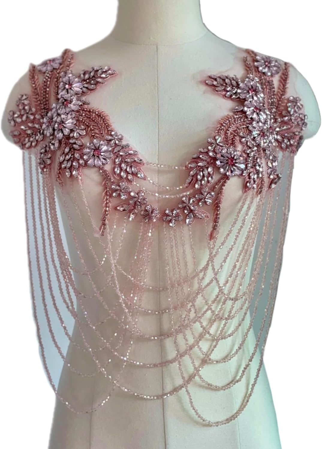 Handmade Tassel Rhinestone Applique,Rhinestone Bodice Applique, Rhinestone Applique for Dress Wedding Clothing Accessory Applique、Patch (Pink)