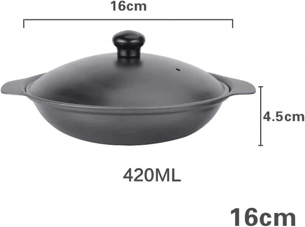 Cast Iron Casserole Non Stick Pan with Black Lid,Non Stick Pan ?Suitable for Single Or Multiple People, Small Mini Table Presentation Black Wok 16Cm,18cm