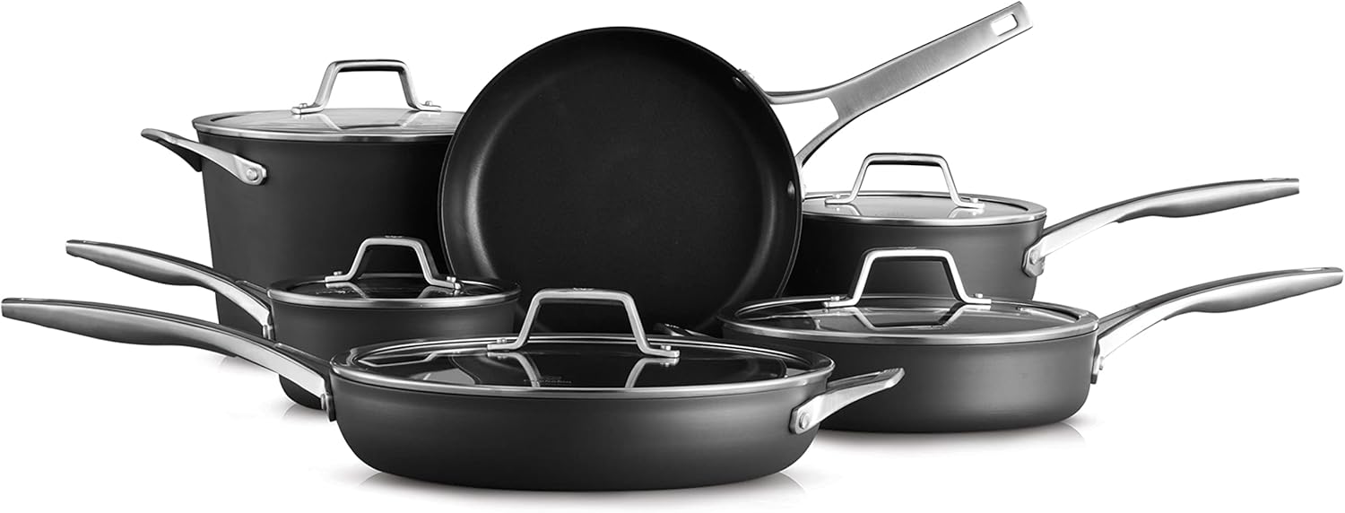 Calphalon Premier Hard-Anodized Nonstick Cookware 11-Piece Pots and Pans Set Dishwasher and Oven Safe with MineralShield Nonstick Technology Durable and Versatile Kitchen Cookware
