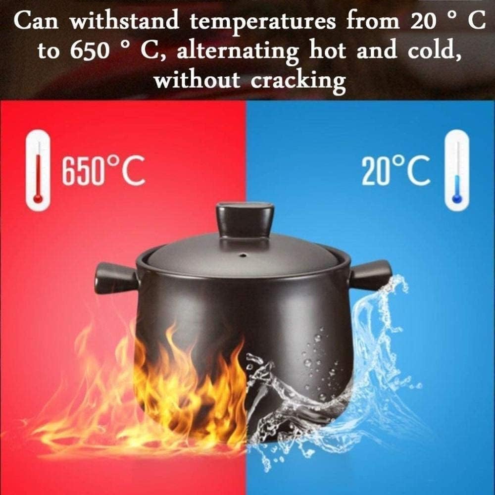 Clay Cooking Pot Large Terracotta Stew Pot Clay Casserole Pot Ceramic Casserole Good Heat Resistance, Black 3.5L