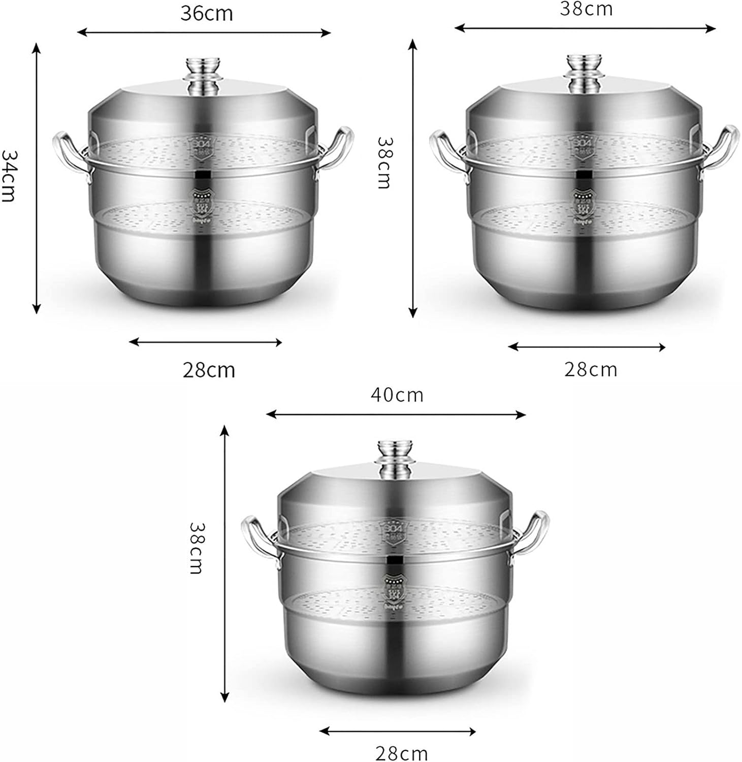 Steamer Pot Soup Pot Steamer,3-Layer Composite Pot Bottom, Steamed Seafood,Buns,Stewed Chicken Soup Cookware Pot Steamer Set/36Cm (36cm