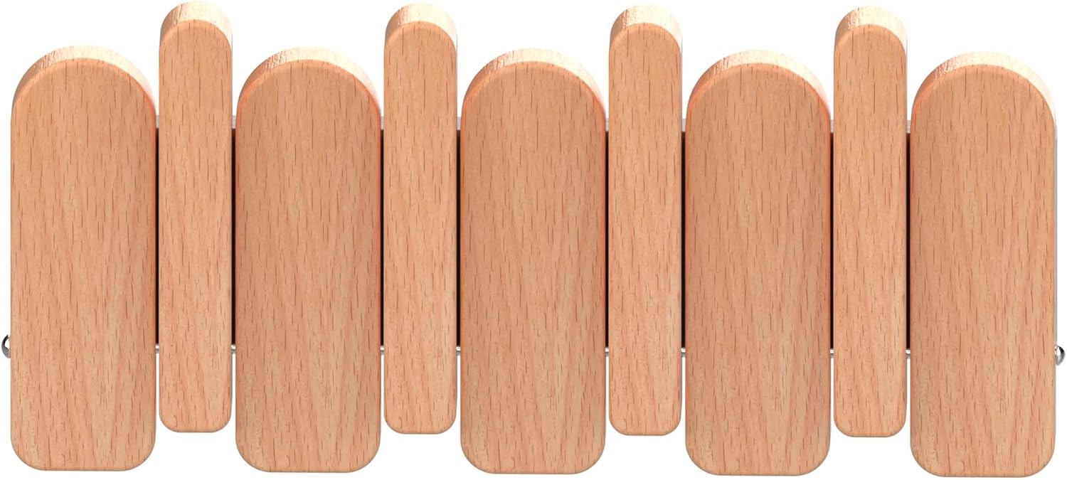 Wall Mounted Piano Key Hanger | Flip Style Hook | Entrance Wall Art Hook, Made of Oak Wood (3 Times Painted, 4 Times Polished) (Tray Walnut, 12Hooks)