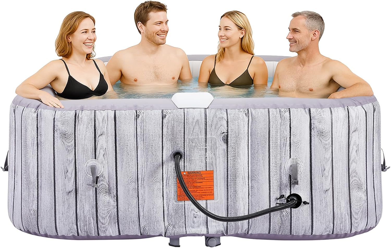 Inflatable Hot Tub 4 to 6 Person, Square Portable Outdoor Spa, 130 Air Jets Built in Heater Pump, Blow Up Hottub for Relaxation, Spa Cover