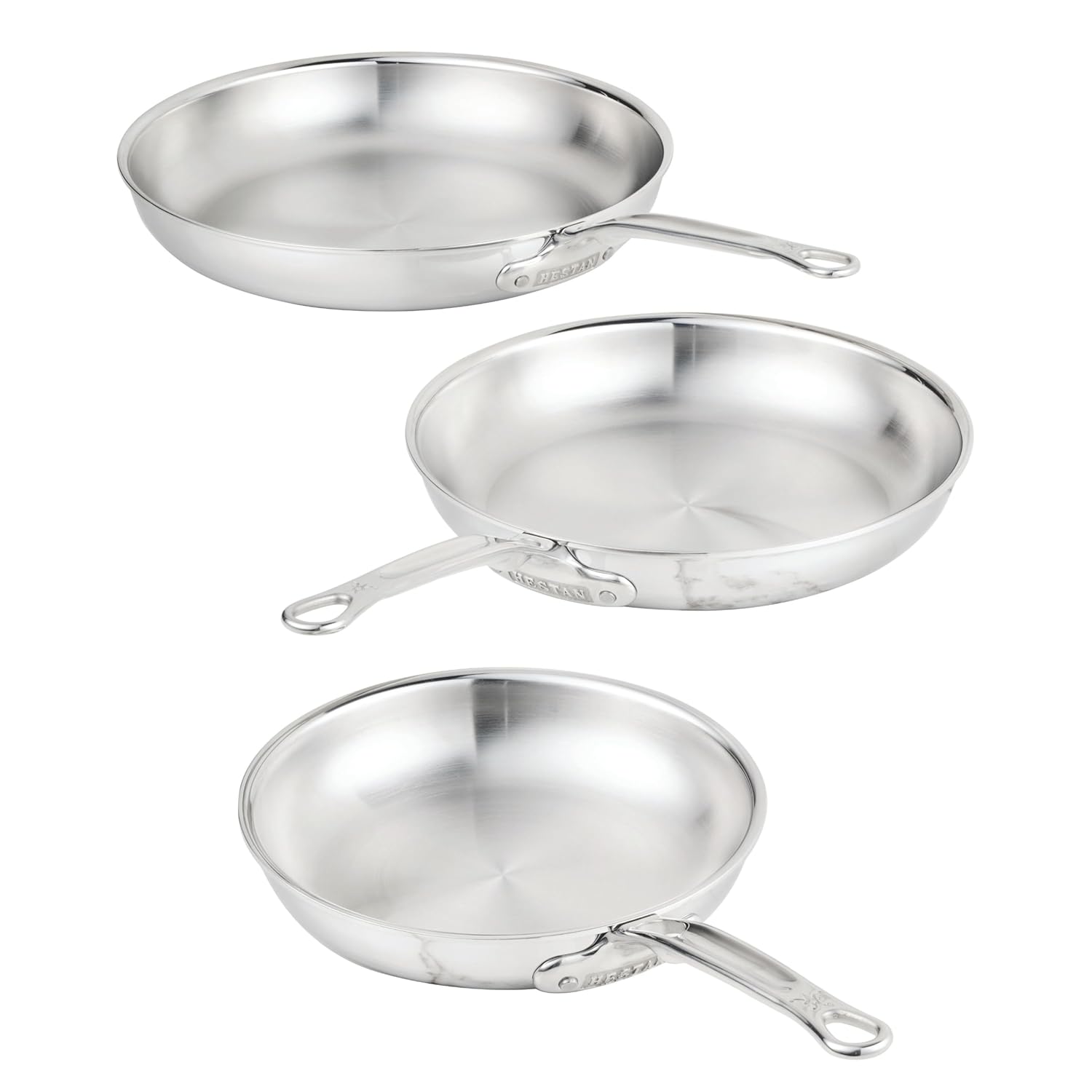Hestan ProBond Luxe 3-Piece Skillet Set (8.5, 11 & 12.5 Inch) Professional Clad Stainless Steel, ProCore Tri-Ply Clad Construction, Polished Exterior, Induction & Oven Safe
