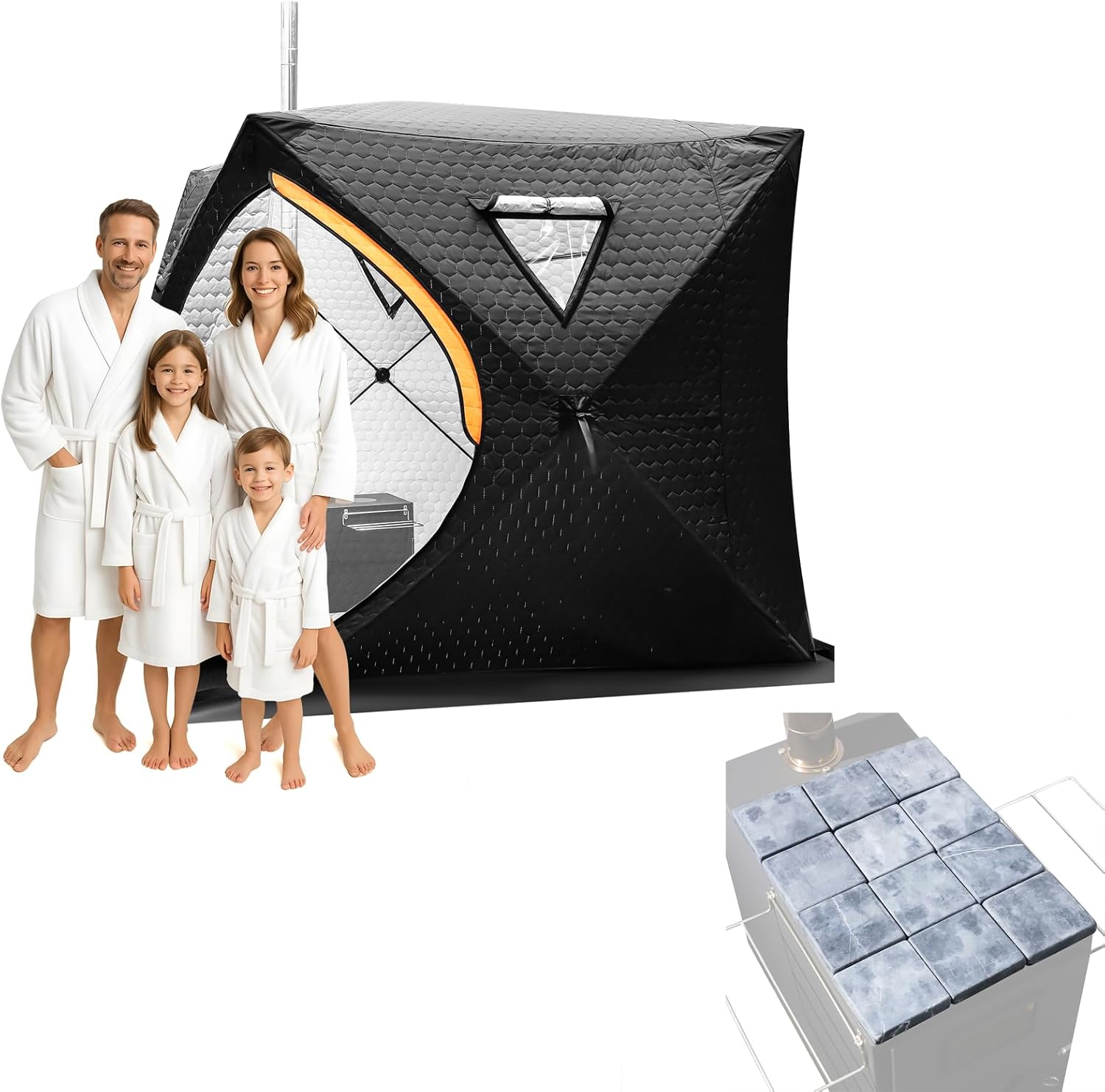 4 Person Outdoor Sauna Box with 12Pcs Sauna Rocks, 5.91 * 5.91 * 6.23FT Tent for Home Easy Setup Insulated Tent for Home Backyard Gym Camping