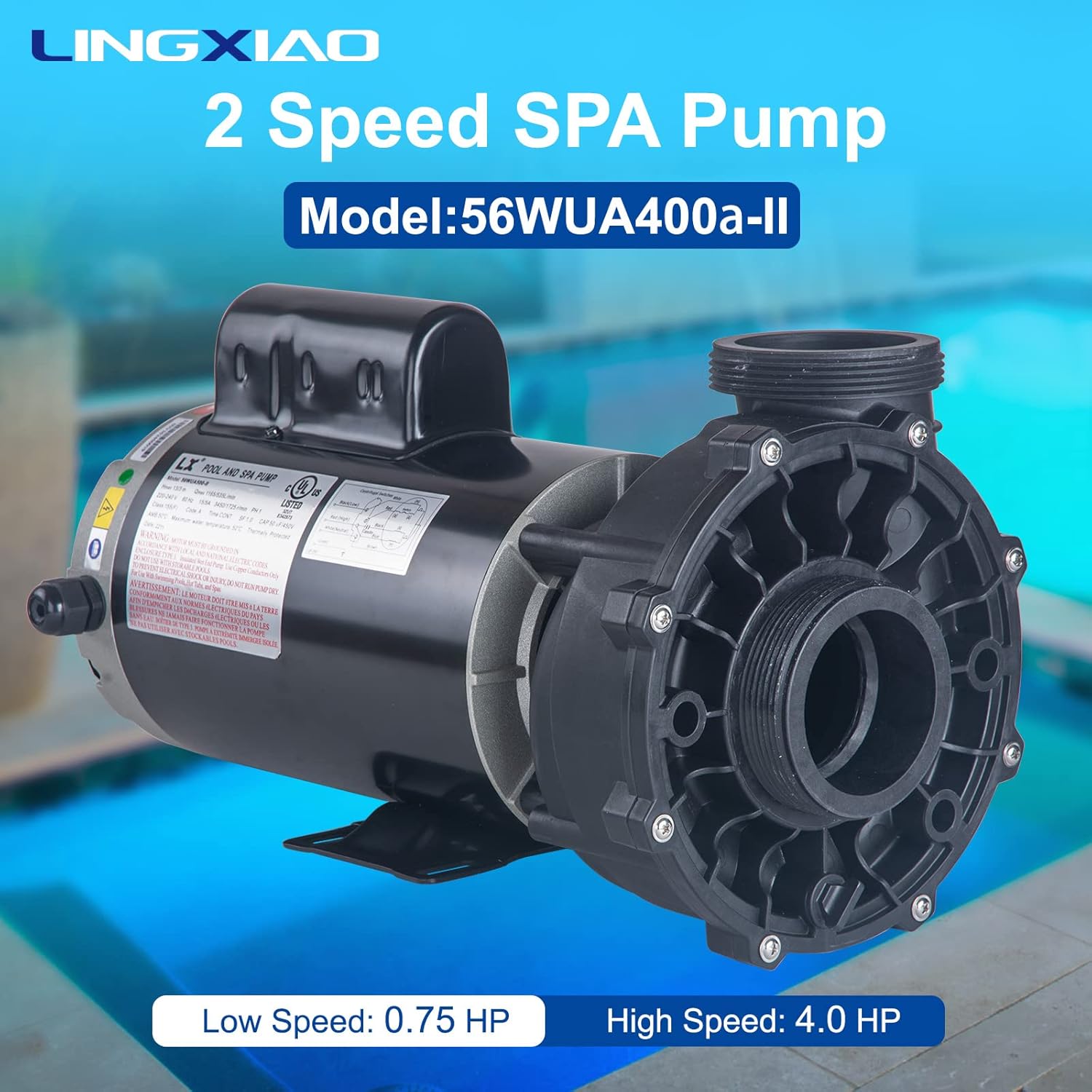 4HP SPA Pump - 2 Speed LX SPA Pump Motor 230V, Black, Industrial, Connect to 2.5