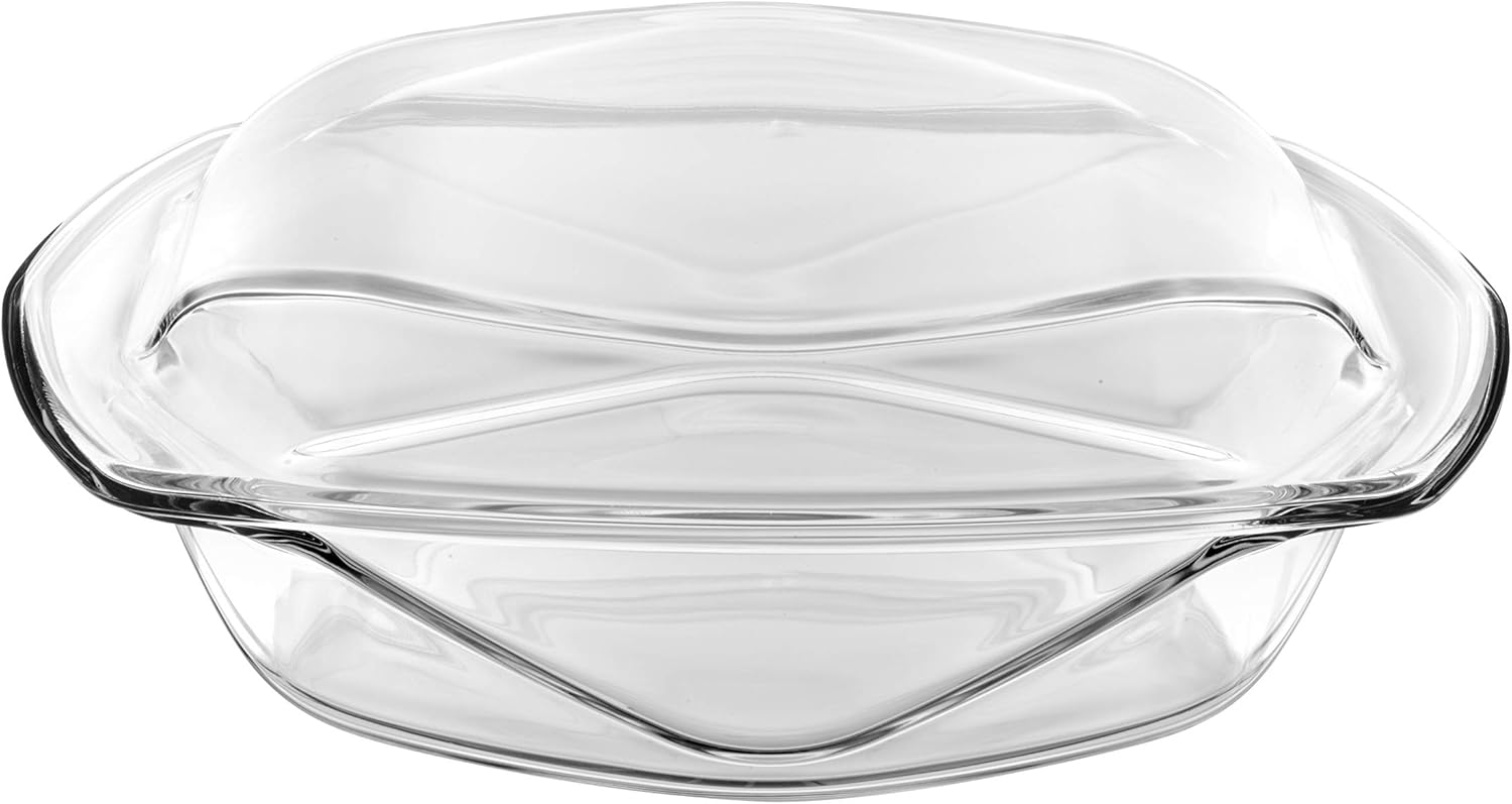 Glass Oven to Table Dishes - Set / 2 - Can Be used Directly from heating the food in oven to serve on table - Cover and Base Can Be Used As Separate Serving Trays - Large - Made in Europe - by Barski