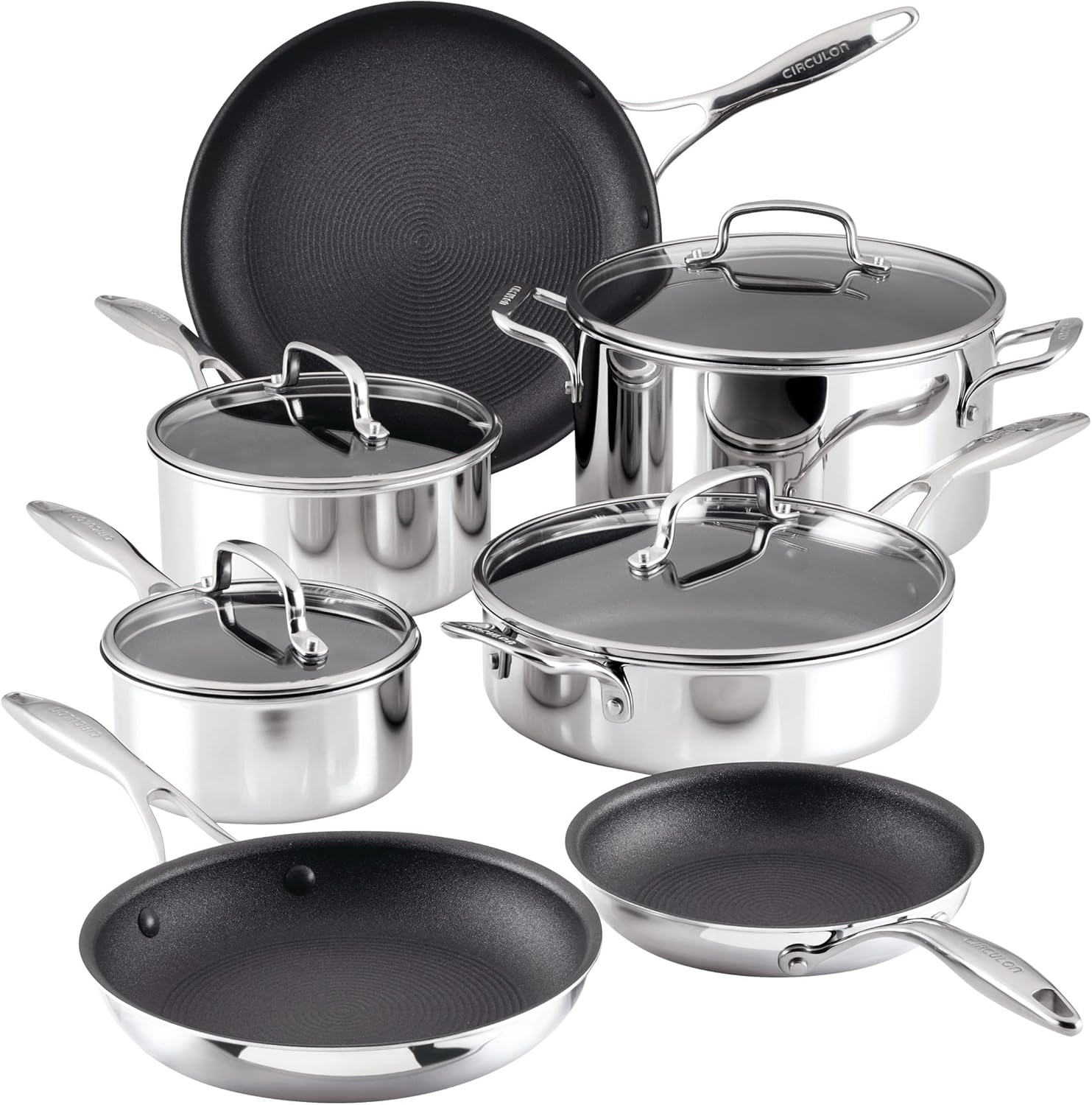 Circulon C1 Series Stainless Steel Nonstick Cookware Set - 11-Piece – Induction Pots & Pans Set with ScratchDefense, Metal Utensil Safe