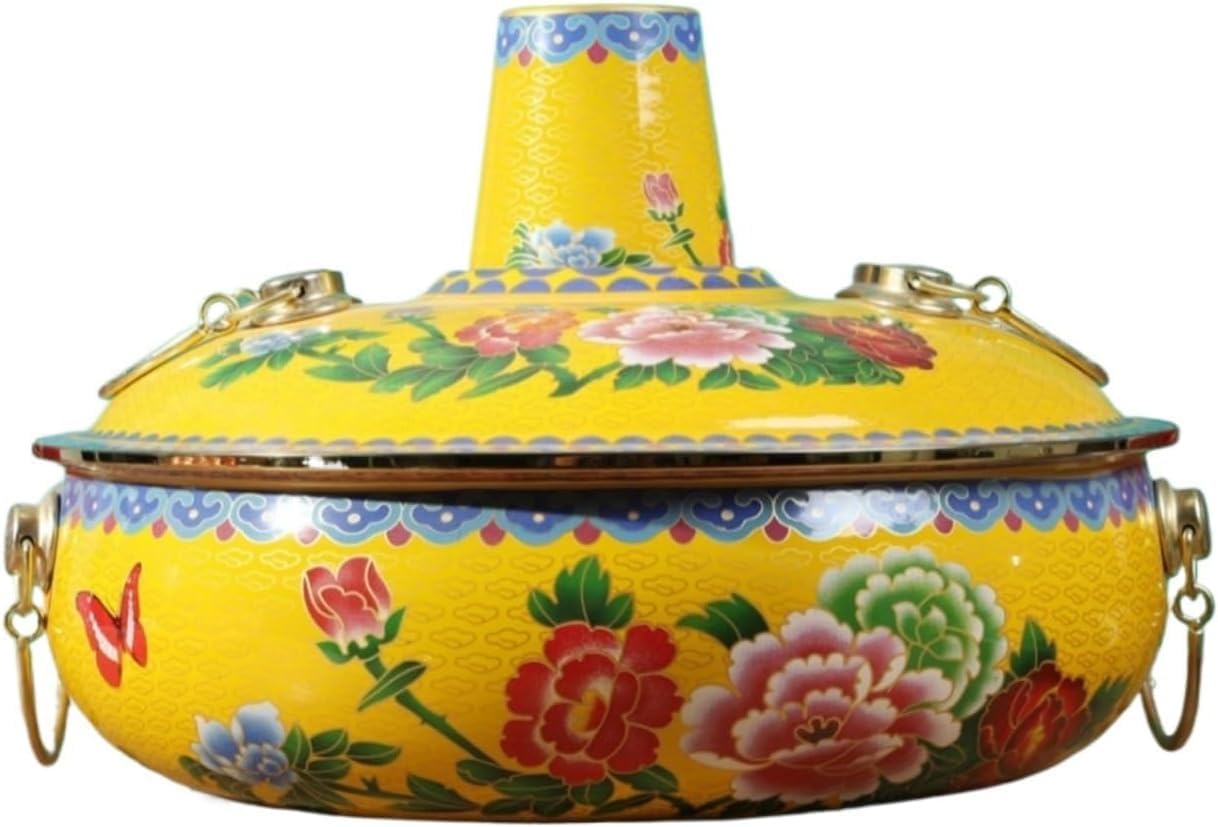 Chinese Charcoal Hotpot Induction Stock Pot Chinese Hot Pot Induction Cookware Kitchen Cookware Copper Pot Copper Hot Pot(Yellow)