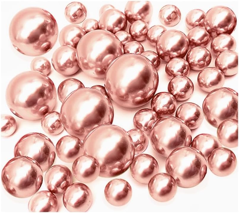 300 Floating Rose Gold Pearls - Jumbo Sizes - with Must Have Tranparent Water Gels KIT for The Best Floating Effect - Fills 4 GL of Gels for Vases-White Submersible Fairy Lights
