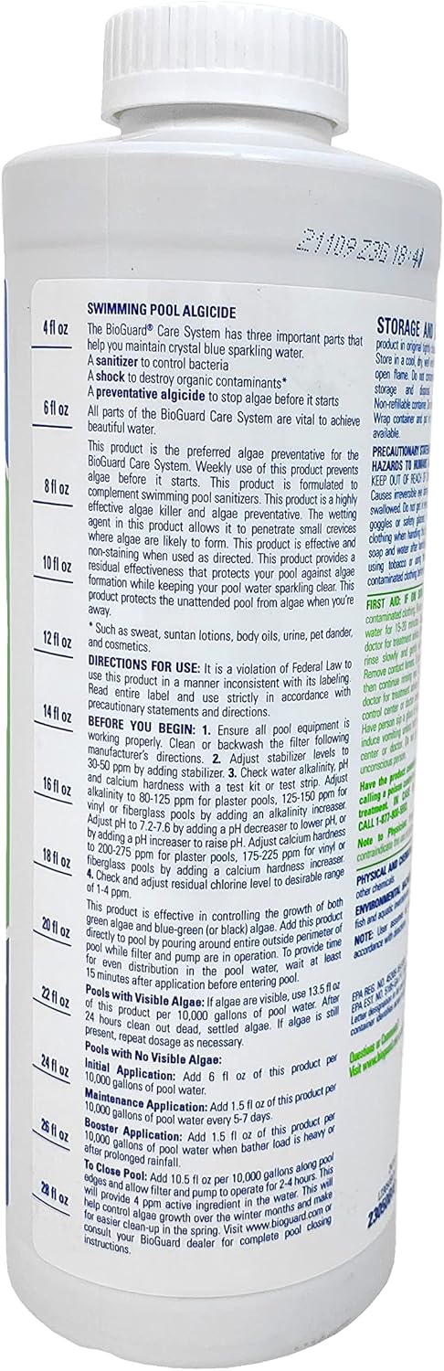 BioGuard Back Up 2-1 Quart, Pack of 12, Proven Effective Algae Preventative, Non-Staining, Keeps Water Clean and Clear