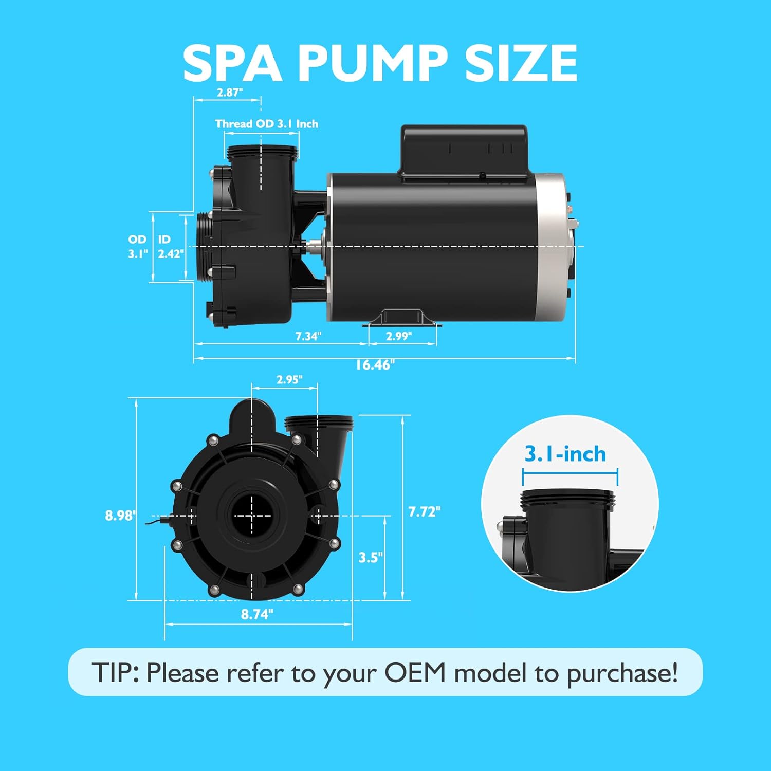 SPA Pump, 4HP Hot Tub Pump - 2 Speed LX SPA Pumps Motor 220-240V, 2
