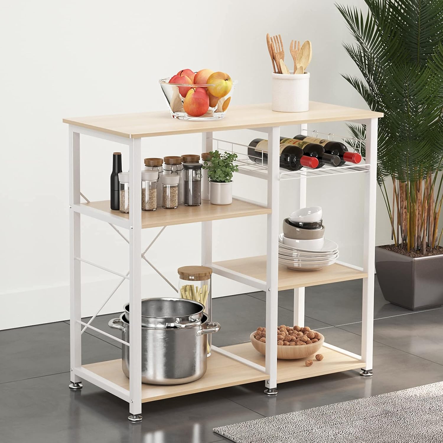 SogesPower 3-Tier Kitchen Baker's Rack Microwave Stand Storage Rack,Kitchen Utility Storage Shelf Organizer,Multifunctional Storage Shelf is Suitable for Kitchen, Living Room and Corridor（White）