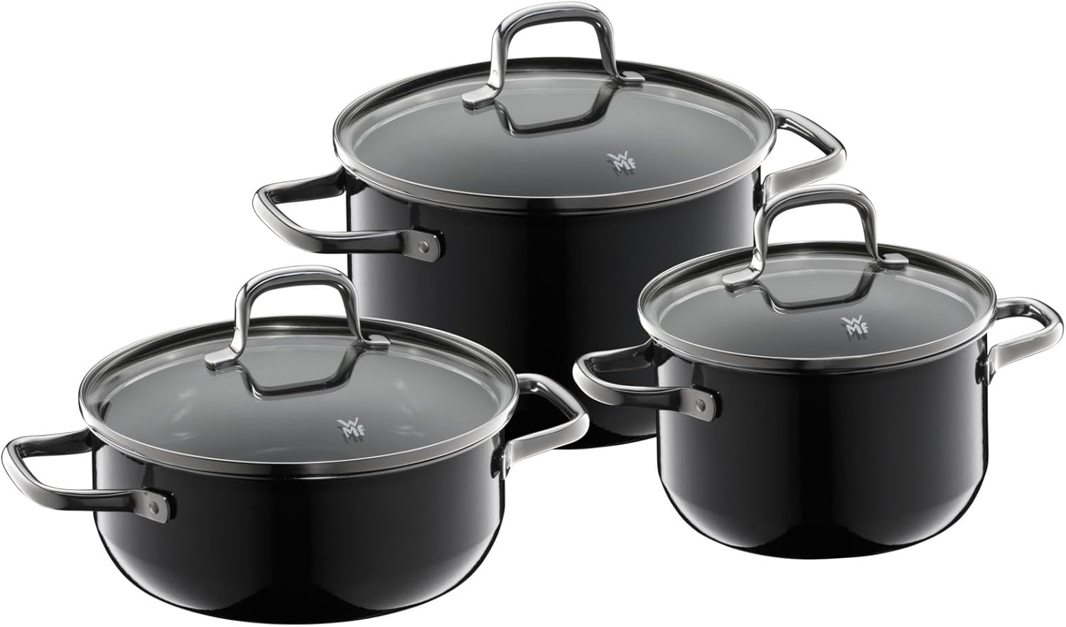 WMF Fusiontec Essential Induction 3-Piece Saucepan Set with Glass Lid, Induction Pots Set, High-Tech Ceramic, Scratch-Resistant, Uncoated, Black