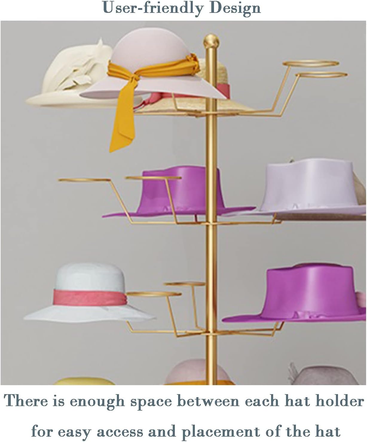 Metal Hat Rack, Retail Freestanding Hat Wig Display Stand, Floor-Standing Hats Wigs Holder Tree, Commercial Large Hats Organizer Cap Hanger for Hat Store Shop and Cloakroom