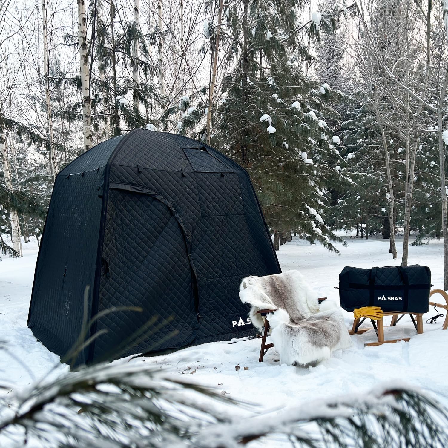 Protable Outdoor Sauna Tent and Ice Fishing Tent, Ice Fishing Shelters with 3-Layer Awning Keeps Heat in for Longer, can be Used with Any Type of Stove, with 2 Large Windows (no Stove)