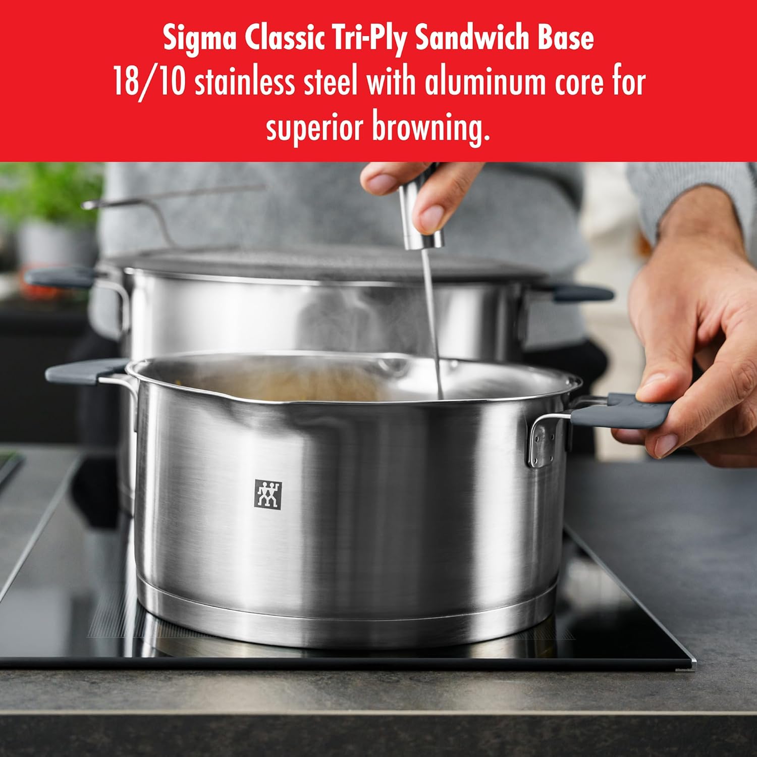 ZWILLING Simplify 9-pc Cookware Set, Premium Stainless Steel Pots and Pans Set for Kitchen, Induction Cooktops & BBQ Sides, Oven Safe, Dishwasher Safe, Grey Handles