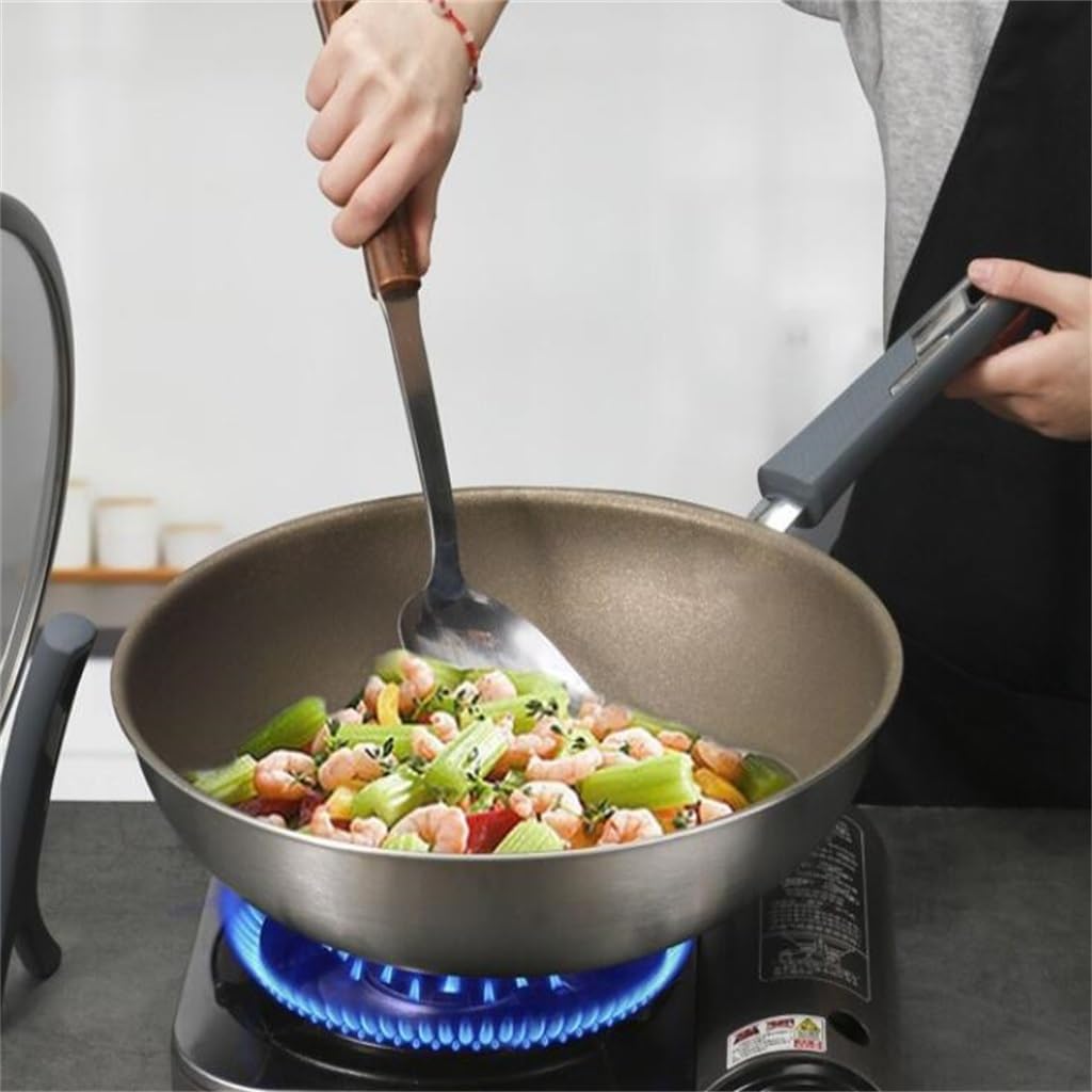 Stainless Steel Frying Pan, Uncoated, Flat Bottomed, Non Stick, Multifunctional For Household Use