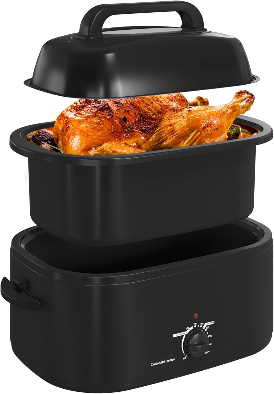 RoyalCraft 22-Quart Electric Roaster Oven with Visible Self-Basting Lid, Turkey Roaster Oven with Removable Pan and Rack, Perfect for Large Meals and Holiday Feasts, Silver