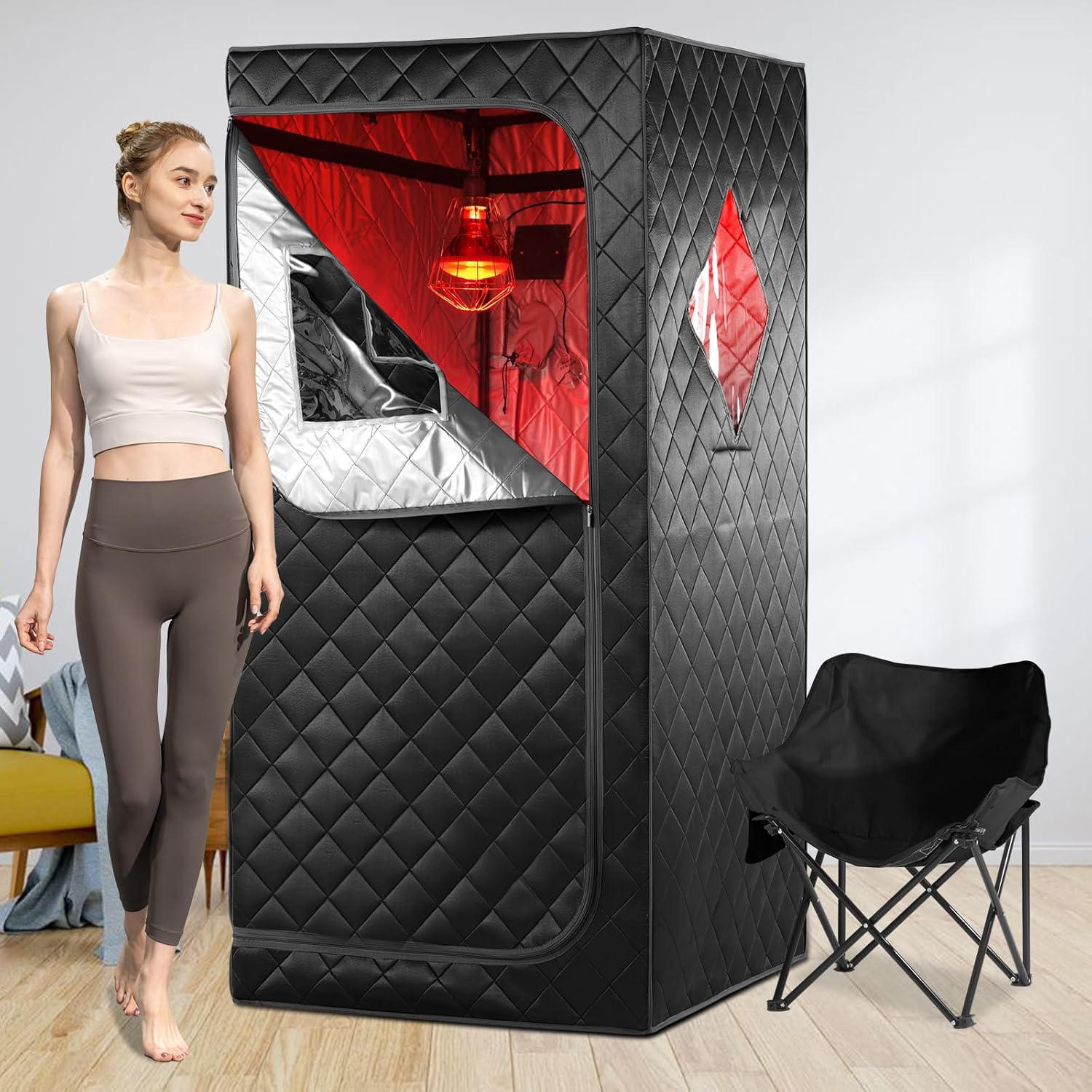 Infrared Sauna Box, Portable Infrared Sauna for Home, Personal Infrared Sauna with Red Light Threapy, Remote Control, Heating Foot Pad, Upgraded Comfortable Chair