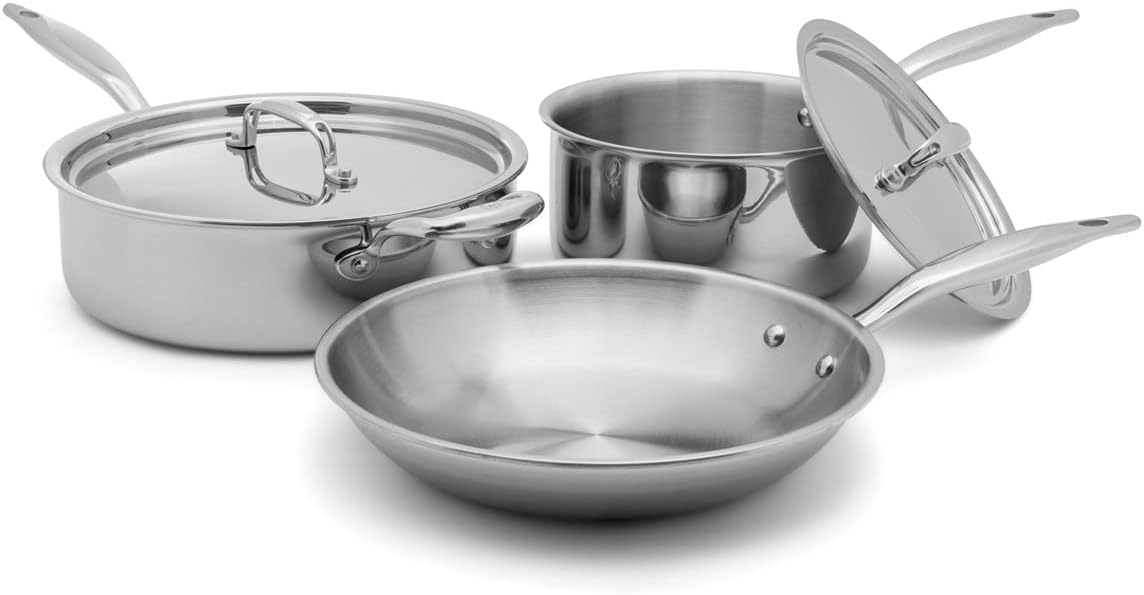 Heritage Steel 5 Piece Essentials Cookware Set | Made in USA | Titanium Series 316Ti Stainless Steel with 5-Ply Construction | Induction-Ready and Fully Clad