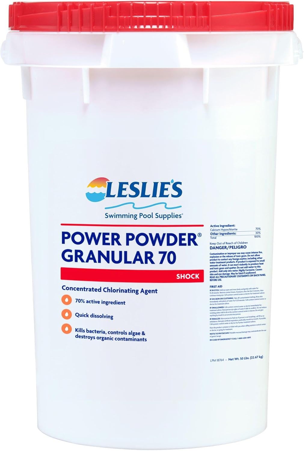 Leslie's Power Powder Granular 70% Calcium Hypochlorite Pool Shock 50 lbs 18764