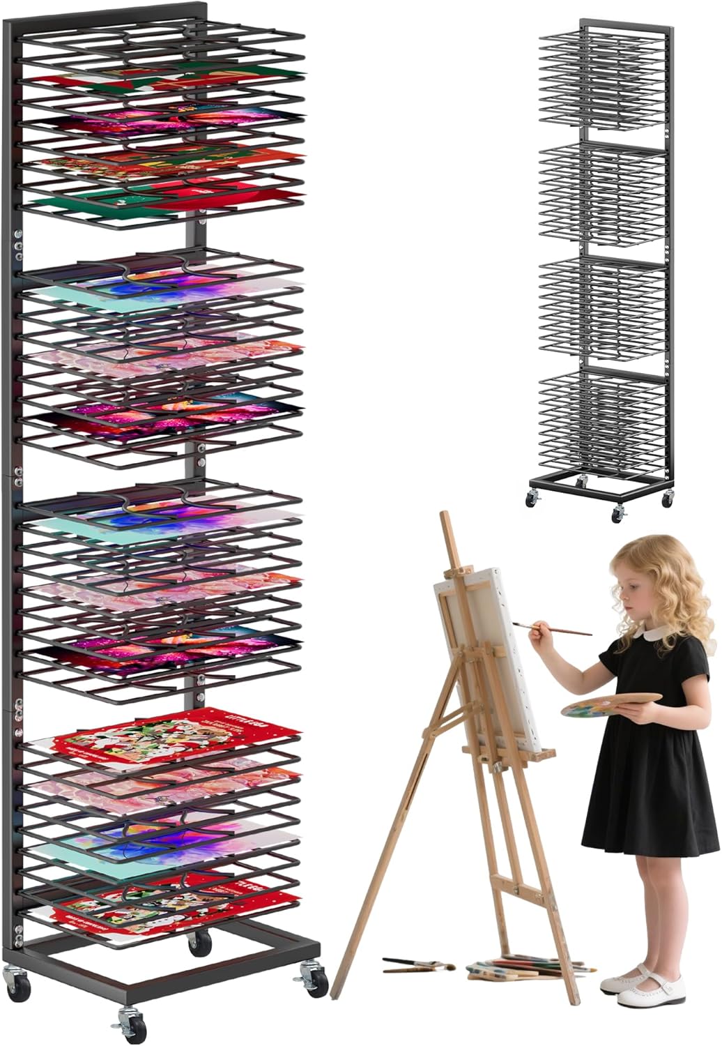 Art Drying Rack for Classroom - 36 Removable Shelves, Paint Drying Rack with Lockable Wheels, for Classroom, Art Studios and Schools