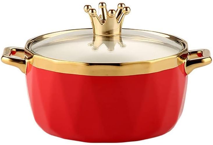 Ceramic Bowl Noodles Pot Anti-scalding Instant Salad Porridge Gold Edge Bento WIth Lid Crown Diamond Cut