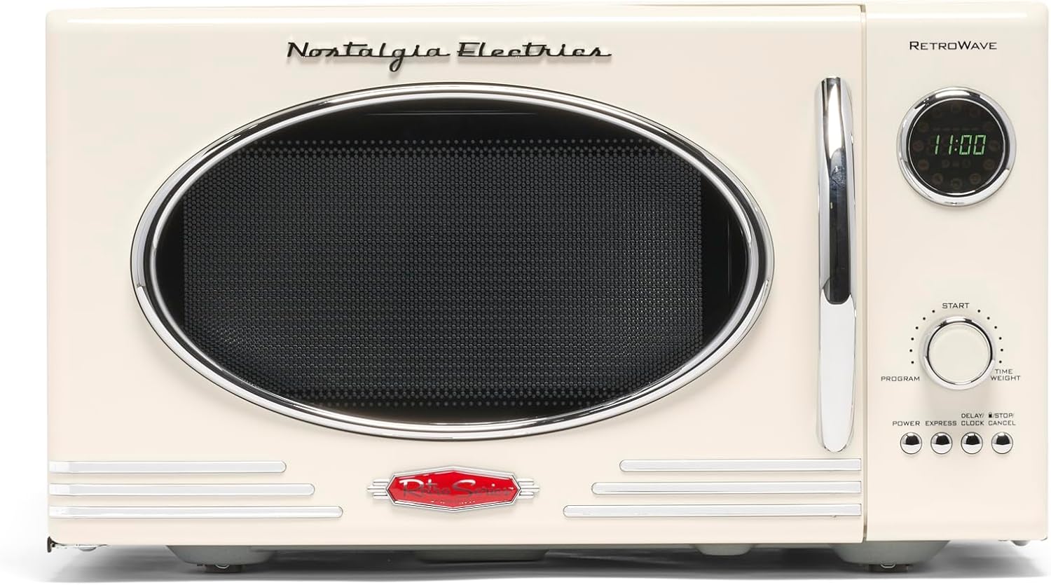 Nostalgia Retro Countertop Microwave Oven, 0.9 Cu. Ft. 800-Watts with LED Digital Display, Child Lock, Easy Clean Interior, Ivory
