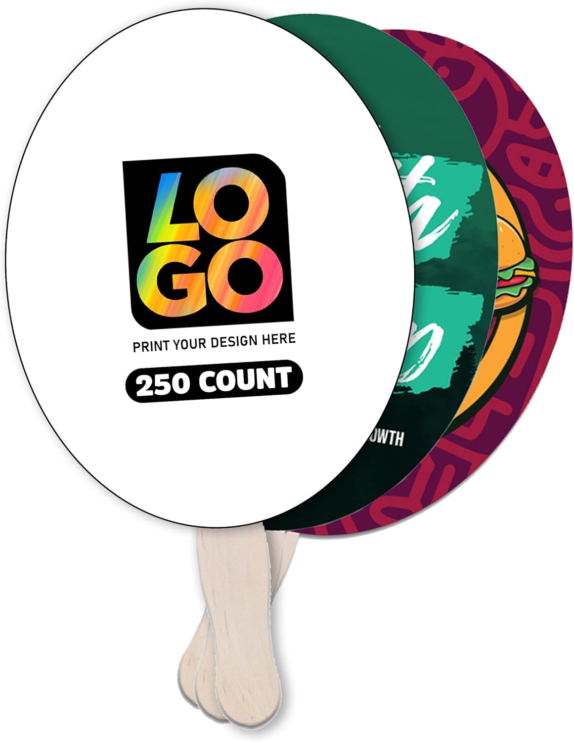 Custom Oval-Shaped Hand Fans – Personalized Full-Color Imprint for Events, Promotions, Tradeshows, Festivals, & Brand Marketing (Qty 250)