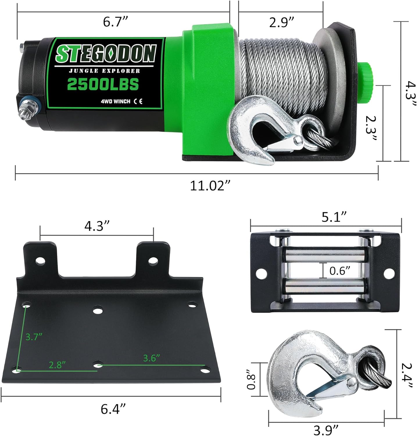 2500 lb. ATV/UTV Electric Winch, 12V Waterproof Steel Cable Winch,Electric Winch with Wired Remote and Wireless Remote for ATV UTV Towing,Boat,Off-Road