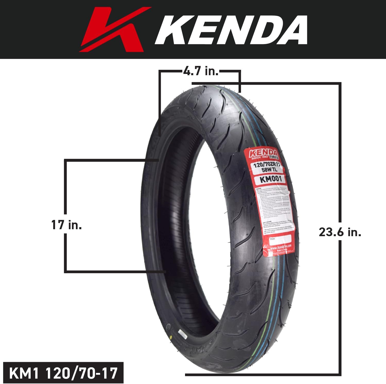 Kenda KM1 (KM001) 120/70ZR17 Front Tire for Sport Touring Motorcycle 58W - Radial Tire with High-Speed Stability & Excellent Wet Grip w/Keychain (120/70-17)