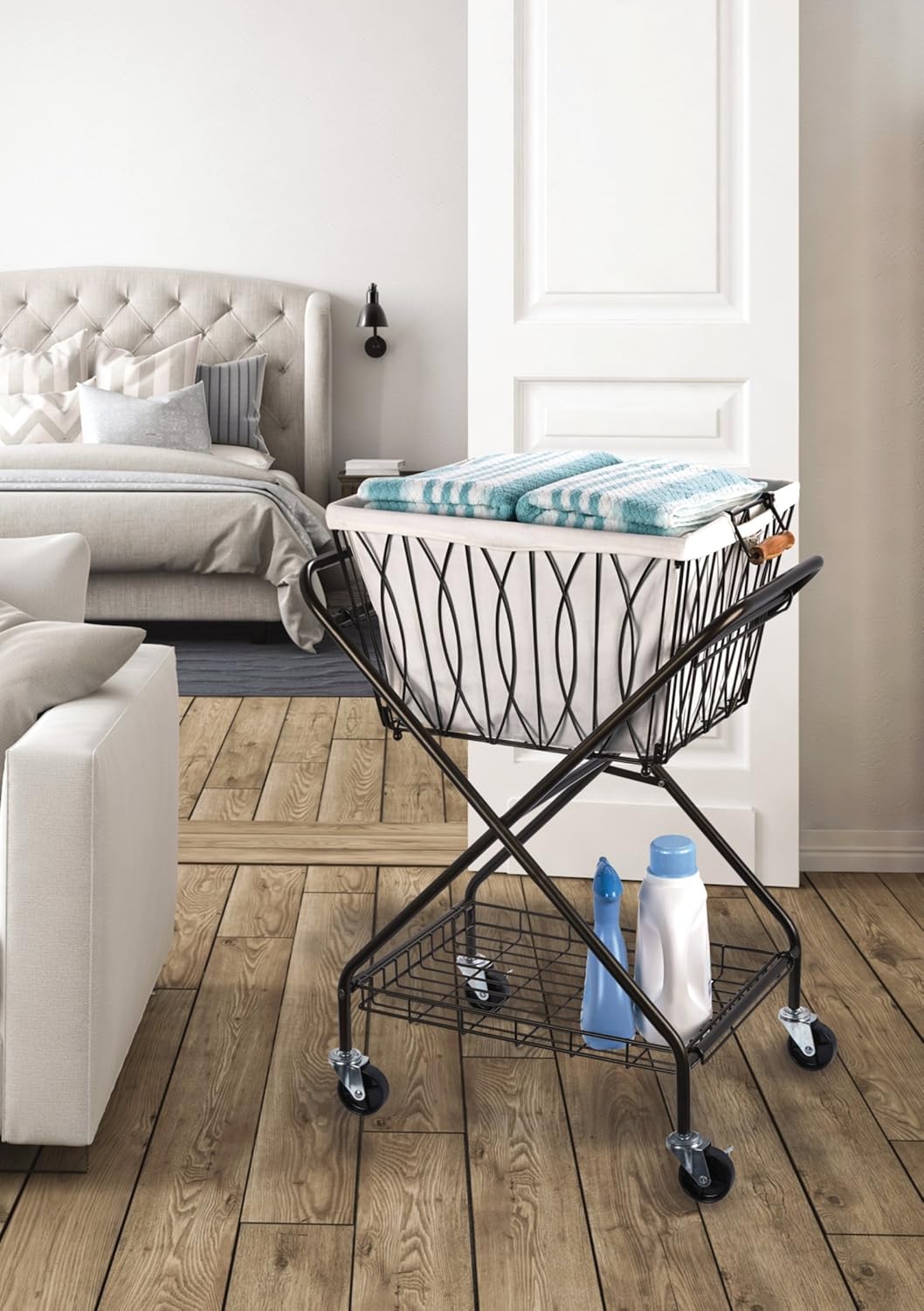 Artesa Verona Collapsible Metal Laundry Cart with Removable Basket & Canvas Bag, 20.5