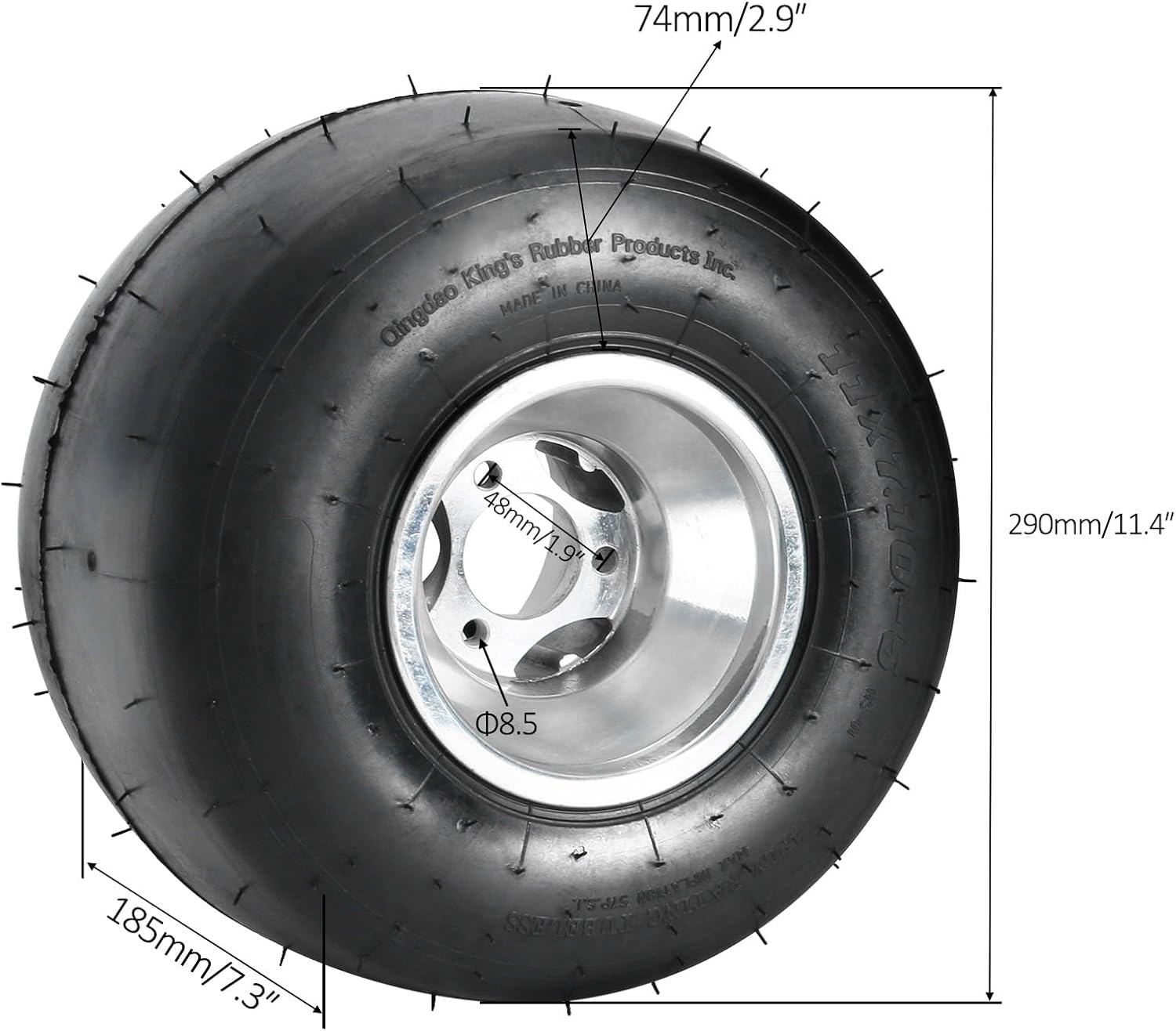 High Performace Go Kart Tire and Rim, 11x7.10-5 Go Cart Rear Wheel and Racer Tire Fit Bolt Pattern 50mm w/ 3 Holes for Go Kart, Drift Trike, Buggy and Racing Cart, Slip Tread, Aluminum Alloy Rim