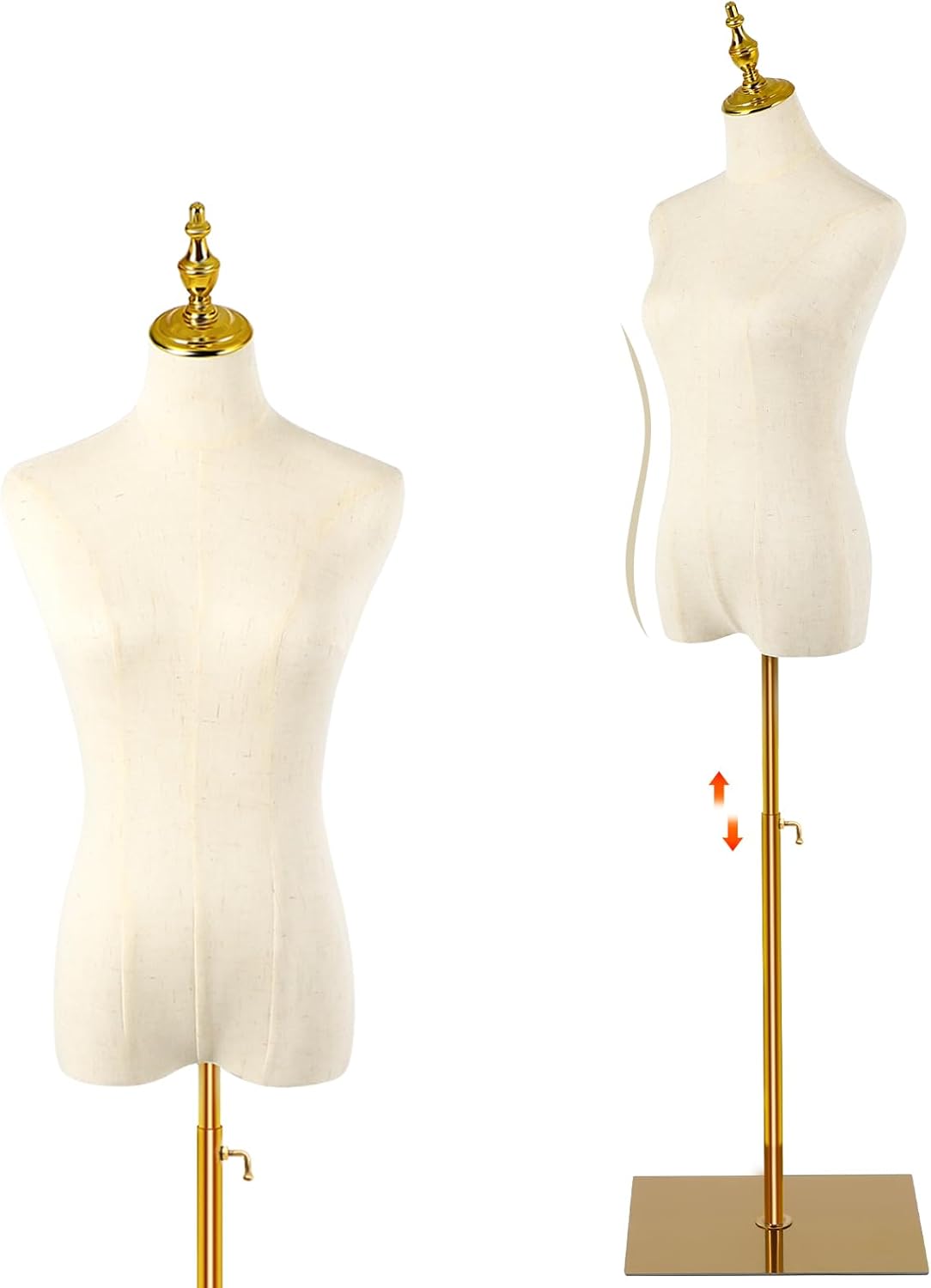 Female Mannequin, Height Adjustable Dress Form, Hanging Pants & Skirts Dress Mannequin Torso with Stand for Clothing Dress Jewelry Display, Sewing, Beige