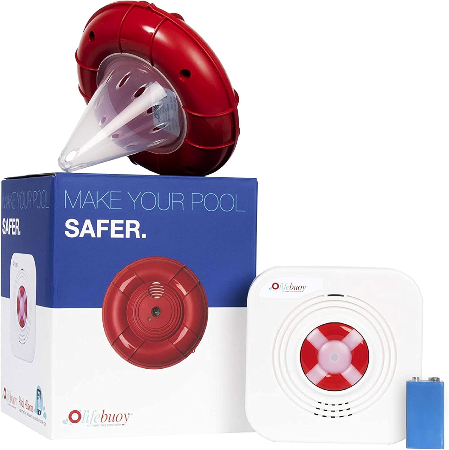 Lifebuoy Pool Alarm System - Pool Motion Sensor with Advanced Algorithm - Smart Pool Alarm That is Application Controlled. Powerful Sirens Blare at Poolside and Indoors