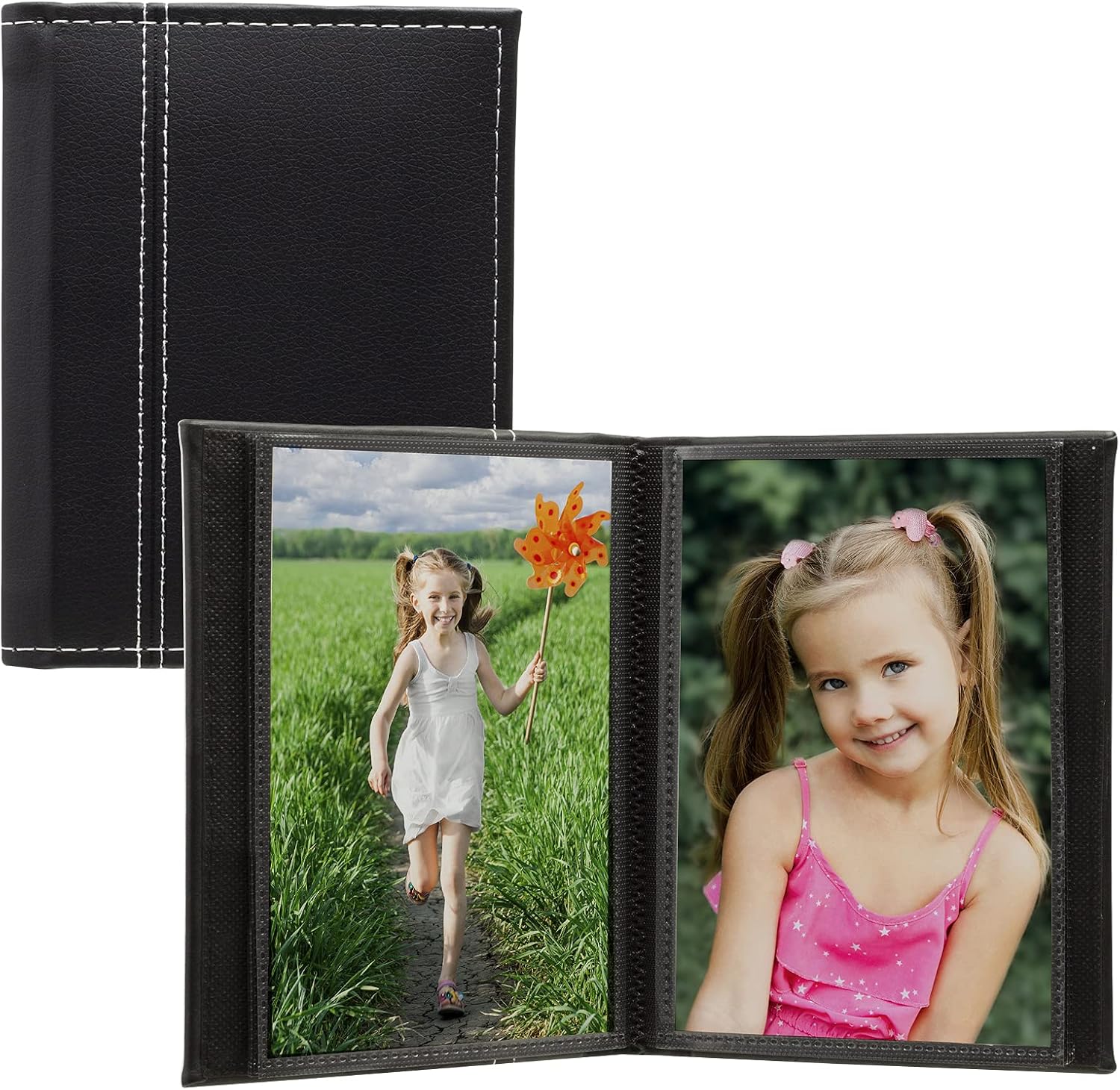 Neil Enterprises Inc. 4x6 Black Faux Leather Photo Album with White Stitching - Holds 24 Photos - Pack of 12