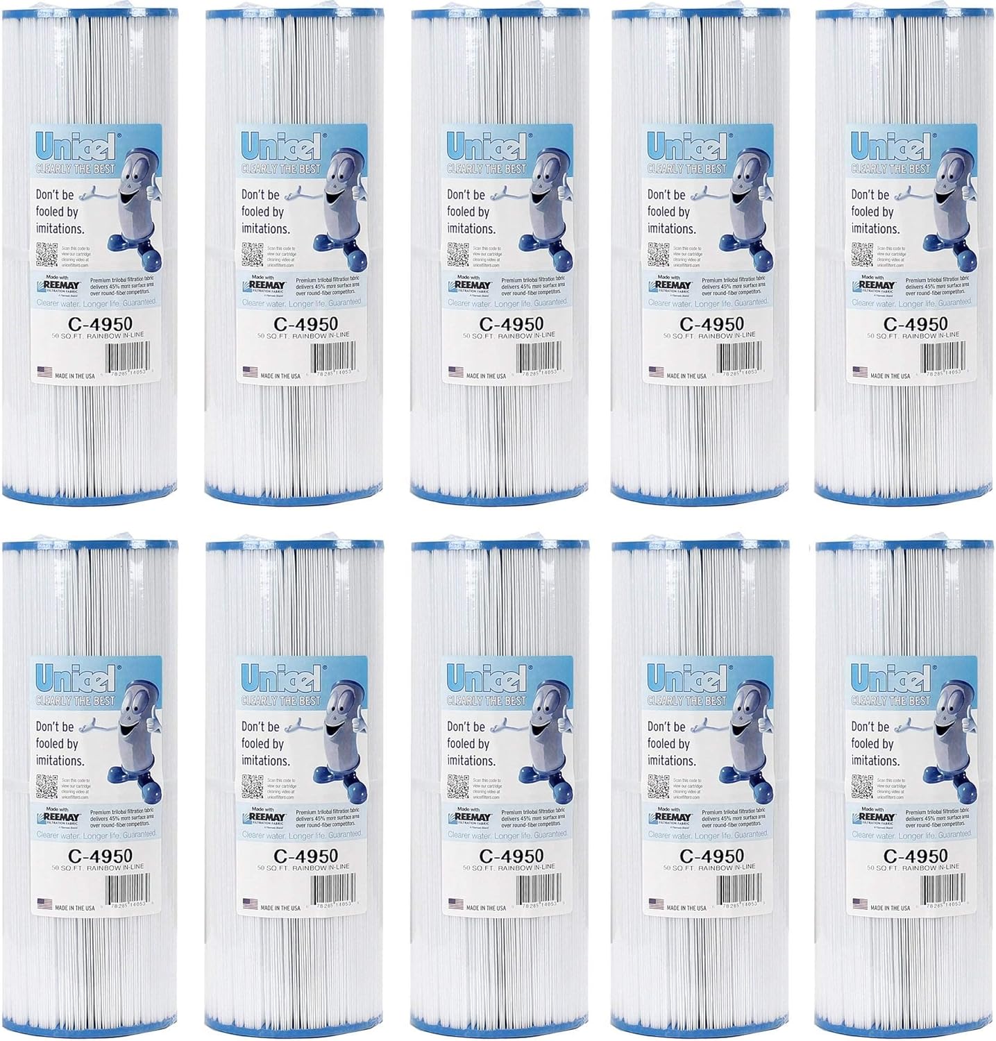 Unicel C-4950 50 Square Foot Media Replacement Pool Hot Tub Spa Filter Cartridge with 212 Pleats (10 Pack)