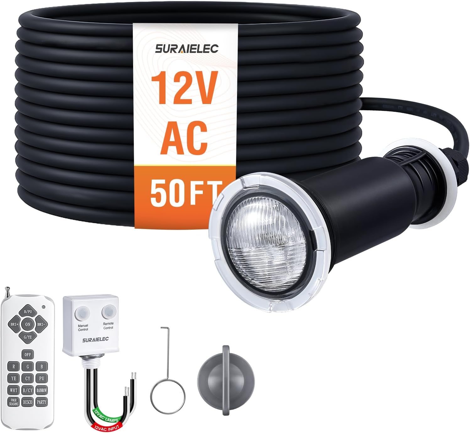 SURAIELEC 1.5 Inch LED Pool Lights for Inground Pool, 12V AC Color Changing Pool Light with Remote, Compatible with Pentair Globrite MicroBrite, for Shallow Water, Steps, Baja Shelves, 50 FT Cord