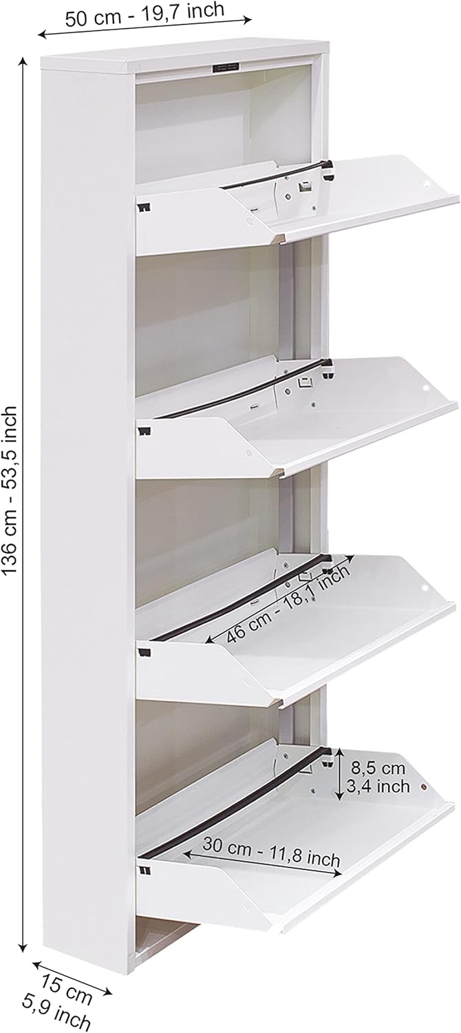 Mabel Home Modern 3 & 4 Drawer Shoe Cabinet, 3-4Tier Shoe Rack Storage Organizer, (White) (3 & 4Tier) (4 Tier)