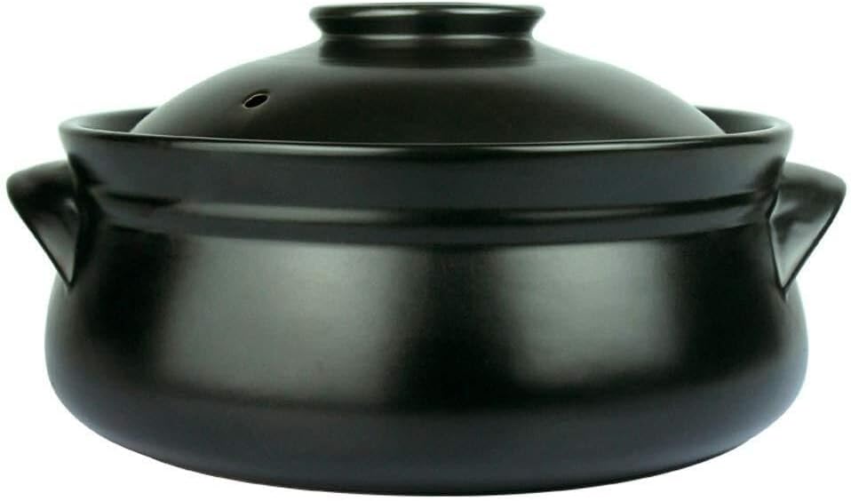 Korean Casserole Pot, Heat-Resistant Pottery Soup Pot for Steamed Rice, Braised Chicken Rice, Ceramic Cooking Pot with Anti-Overflow Rim(1L)